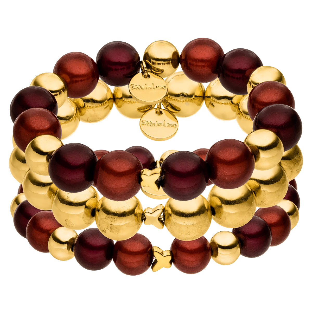 Armband Set Burgundy Rouge Gold Trio