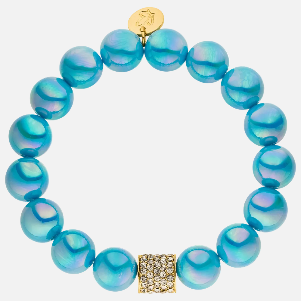 Perlenarmband mit Charm Statement Türkis mit 3D Intensiv Glow Effekt