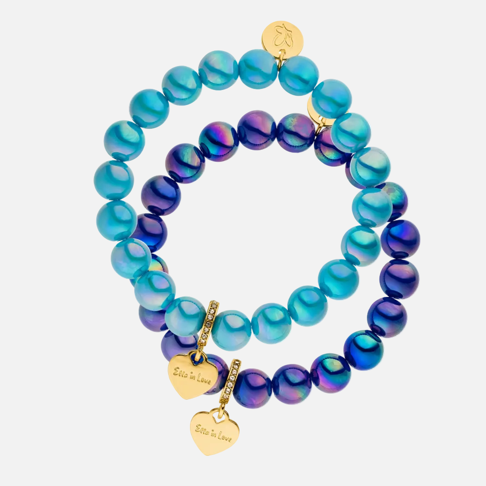 Perlenarmband Set mit Herzanhänger Blau Duo mit 3D Intensiv Glow Effekt
