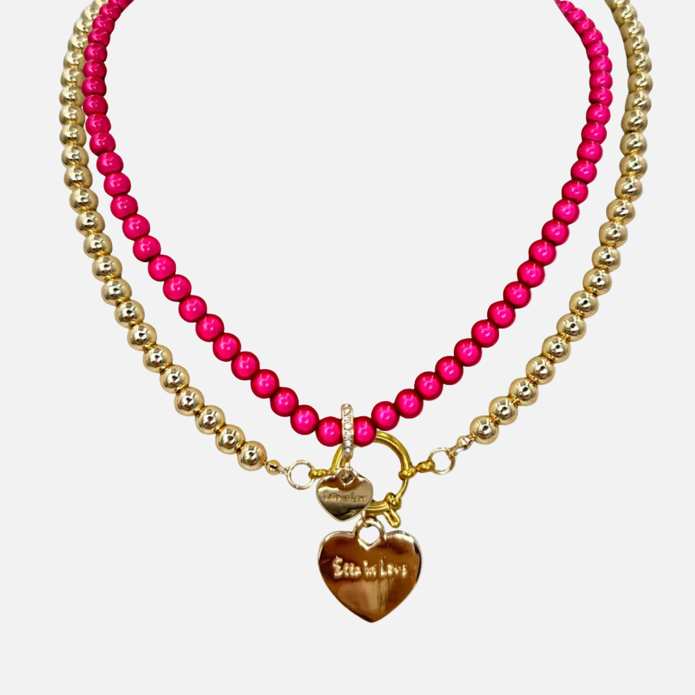 Halsketten Set 14K Vergoldet Pink mit 3D Matt Glow Effekt