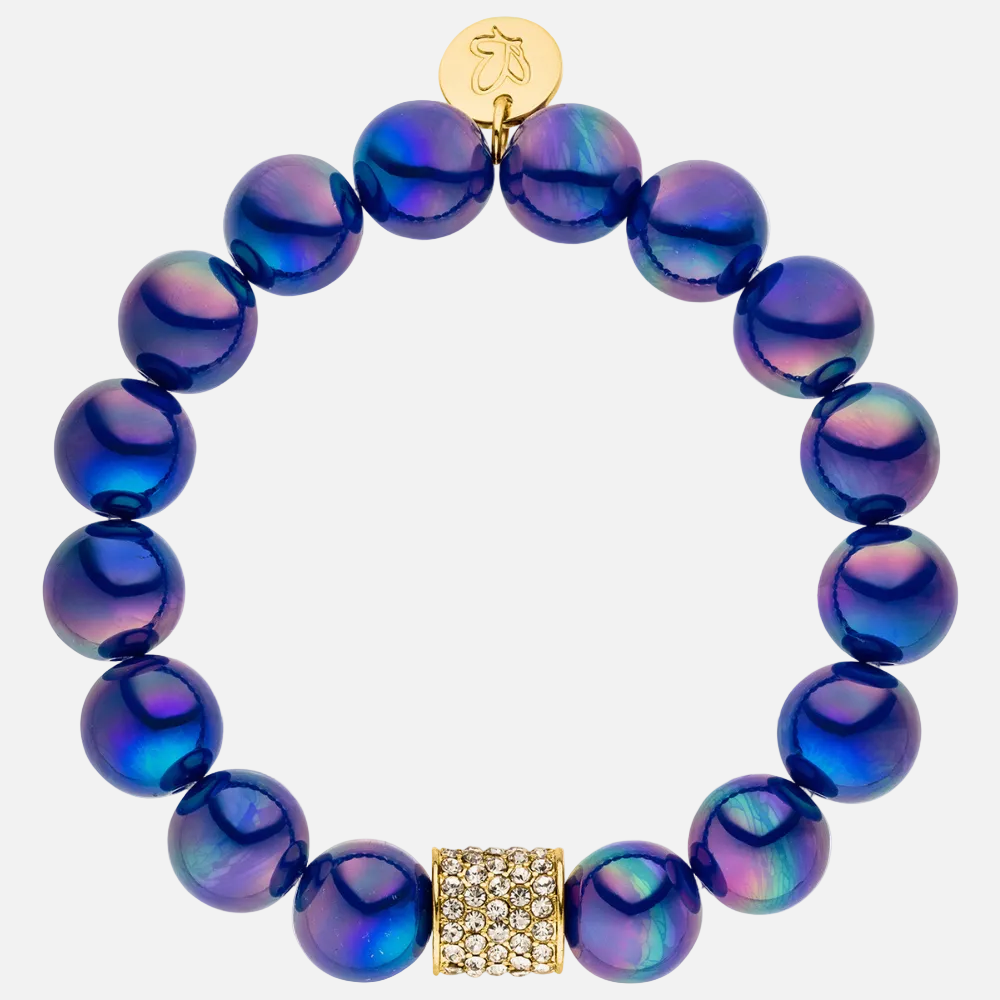 Perlenarmband mit Charm Statement Dunkelblau mit 3D Intensiv Glow Effekt