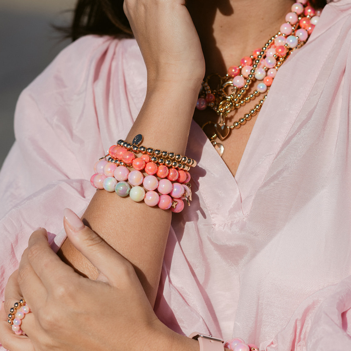 Perlenarmband Set Multicolor & Rosa mit 3D Intensiv Glow Effekt