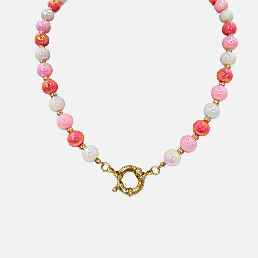 Perlenhalskette Multi Rosa mit 3D Intensiv Glow Effekt