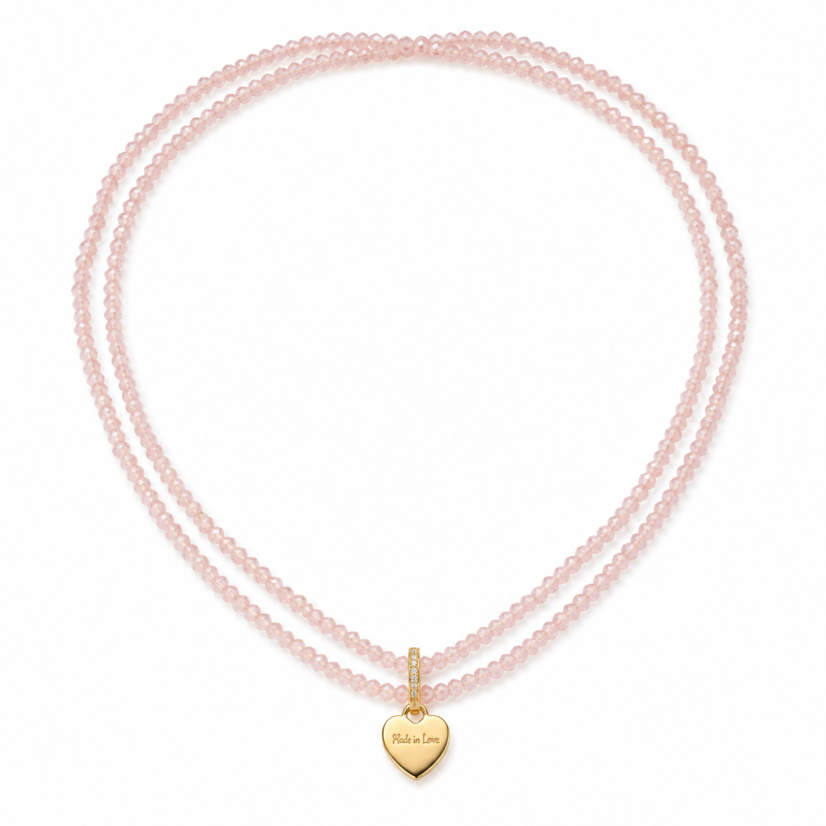 Perlenhalskette Rosa Elastisch mit Herz-Charm Gold | Wasserfest