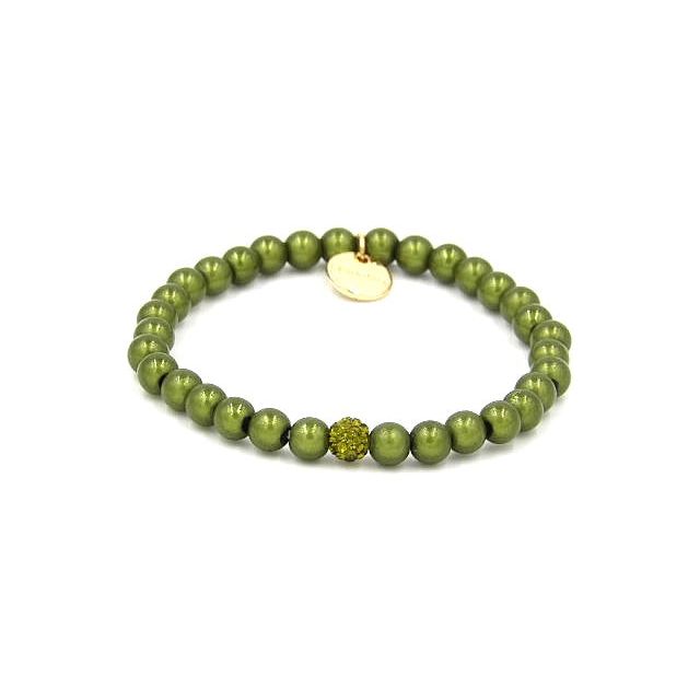 Perlenarmband Farn Nature mit Glitzerperle – Mini