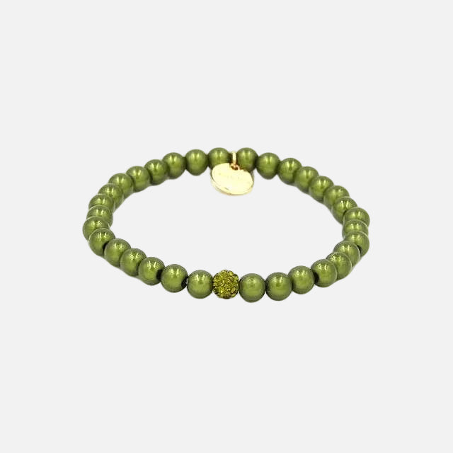 Perlenarmband Farn Nature mit Glitzerperle – Mini