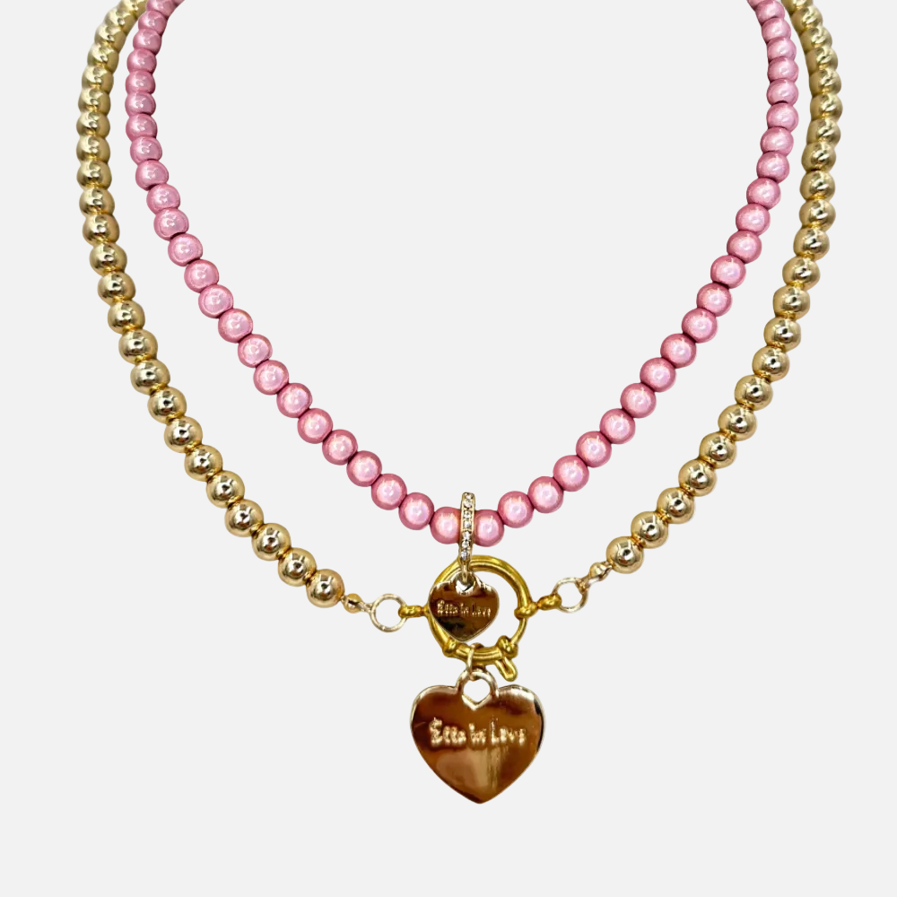Halsketten Set 14K Vergoldet Rosa mit 3D Matt Glow Effekt
