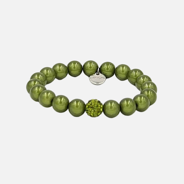 Perlenarmband Farn Nature mit Glitzerperle