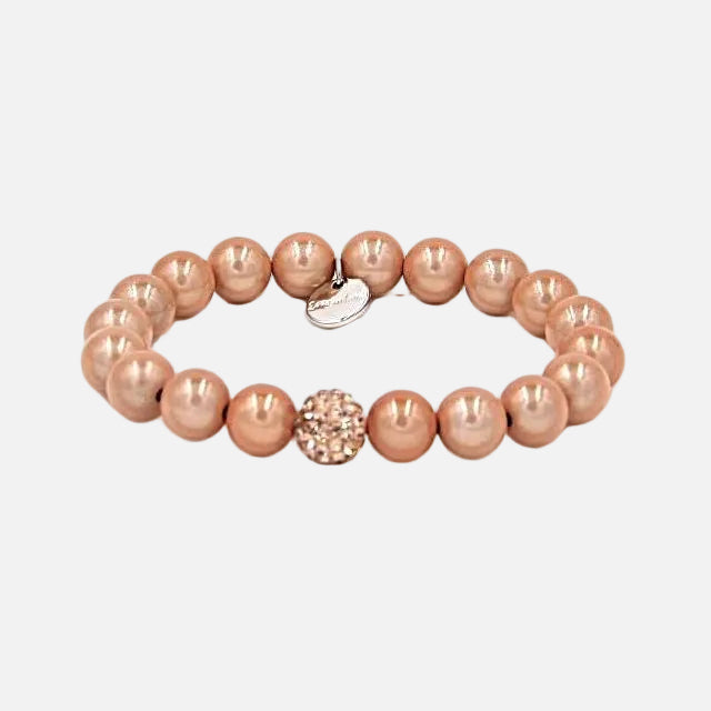Perlenarmband White Peach mit Glitzerperle