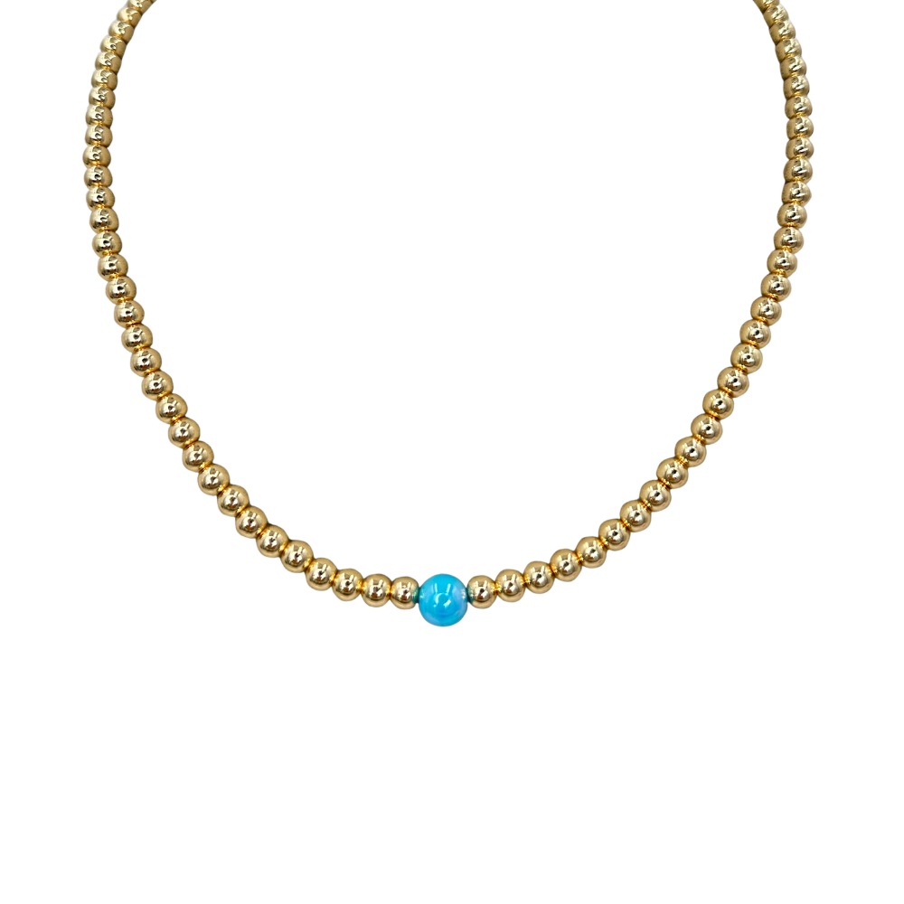 14K vergoldete Halskette mit Perlendetail – Himmelblau Fine