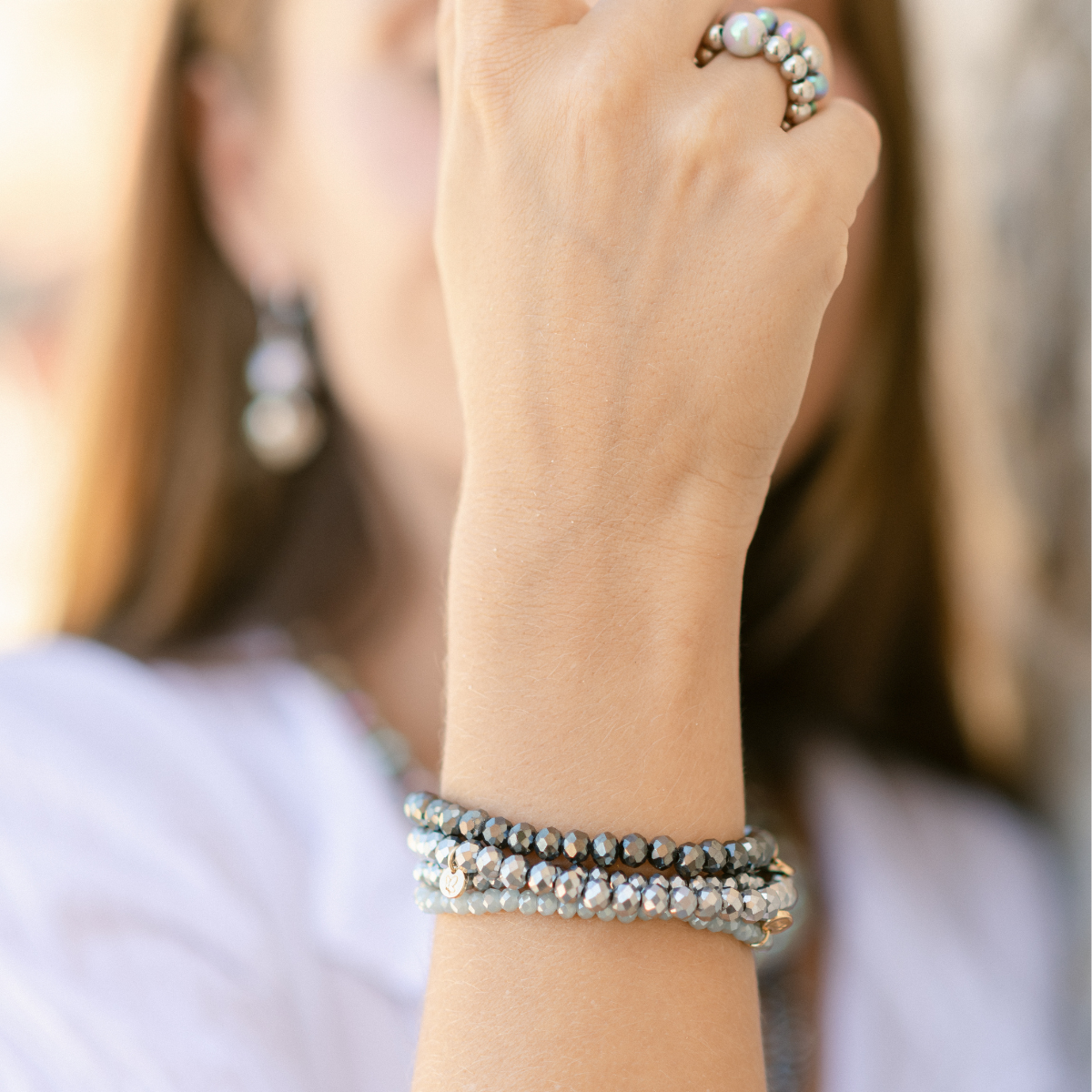 Perlenarmband-Set Silber mit Semi-Edelsteinen – 4-teilig & wasserfest