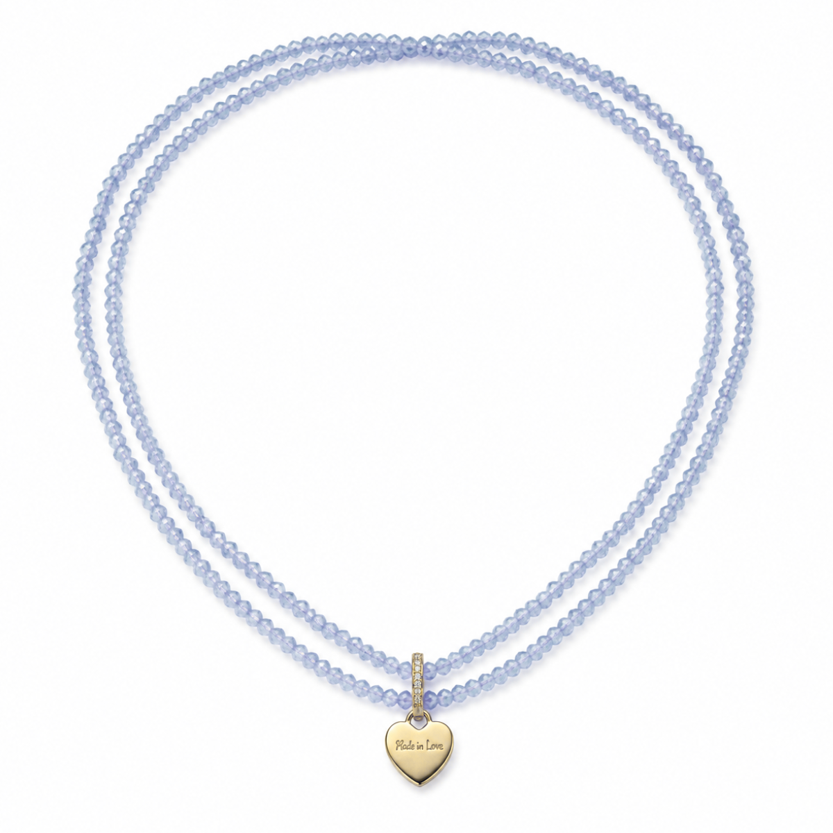 Perlenhalskette Azurblau Elastisch mit Herz-Charm Gold | Wasserfest