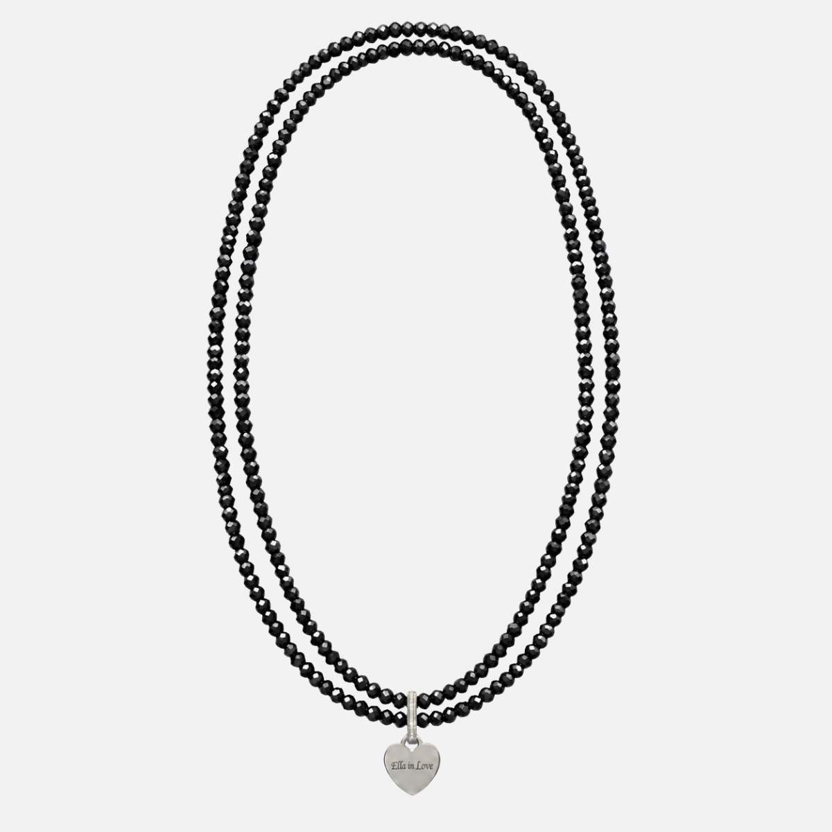 Perlenhalskette Schwarz mit Herz-Charm – wasserfest, 110 cm