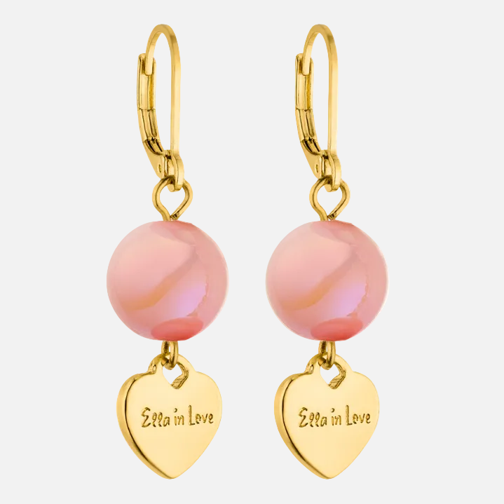 Goldene Ohrringe mit Herzanhänger – Rosa Intensiv Glow