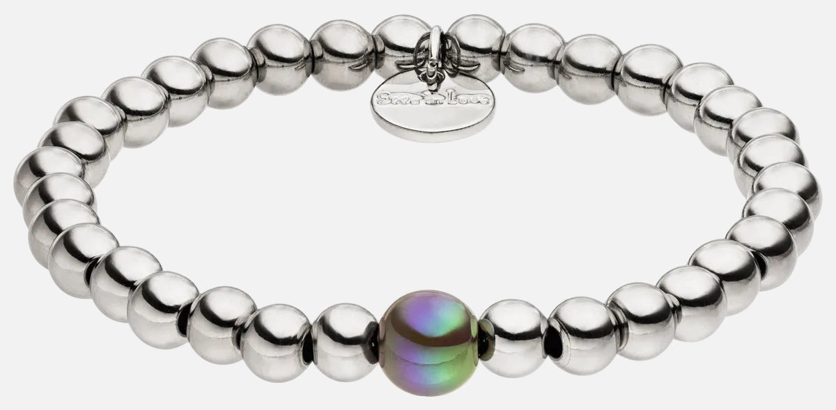 Perlenarmband Versilbert Fine Dunkelgrau mit 3D Intensiv Glow Effekt