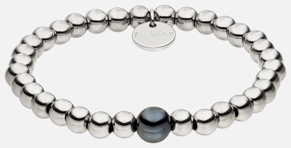 Perlenarmband Versilbert Fine Schwarz mit 3D Intensiv Glow Effekt