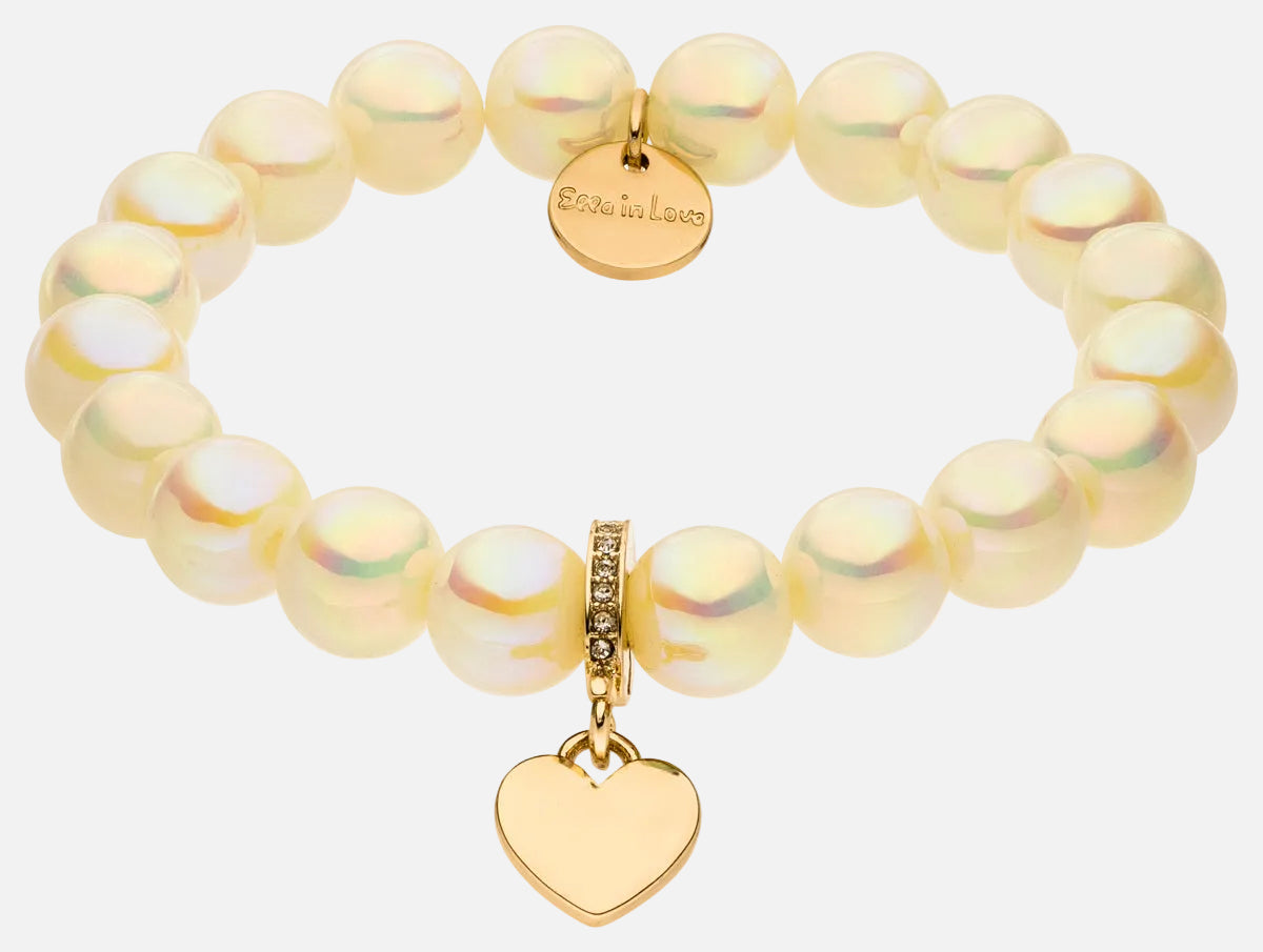 Perlenarmband mit Herzanhänger Champagner mit 3D Intensiv Glow Effekt