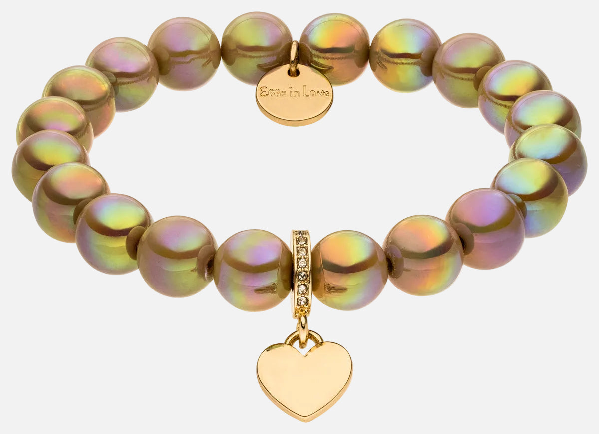 Perlenarmband mit Herzanhänger Hellbraun mit 3D Intensiv Glow Effekt