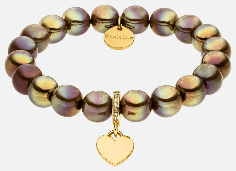 Perlenarmband mit Herzanhänger Dunkelbraun mit 3D Intensiv Glow Effekt