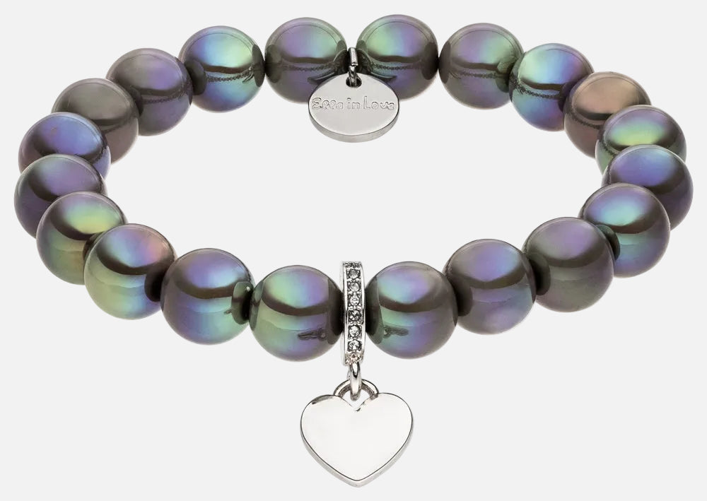 Perlenarmband mit Herzanhänger Dunkelgrau mit 3D Intensiv Glow Effekt