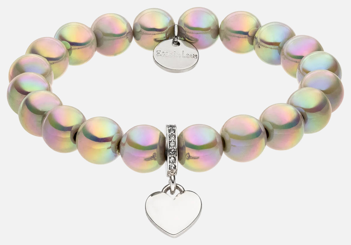 Perlenarmband mit Herzanhänger Hellgrau mit 3D Intensiv Glow Effekt