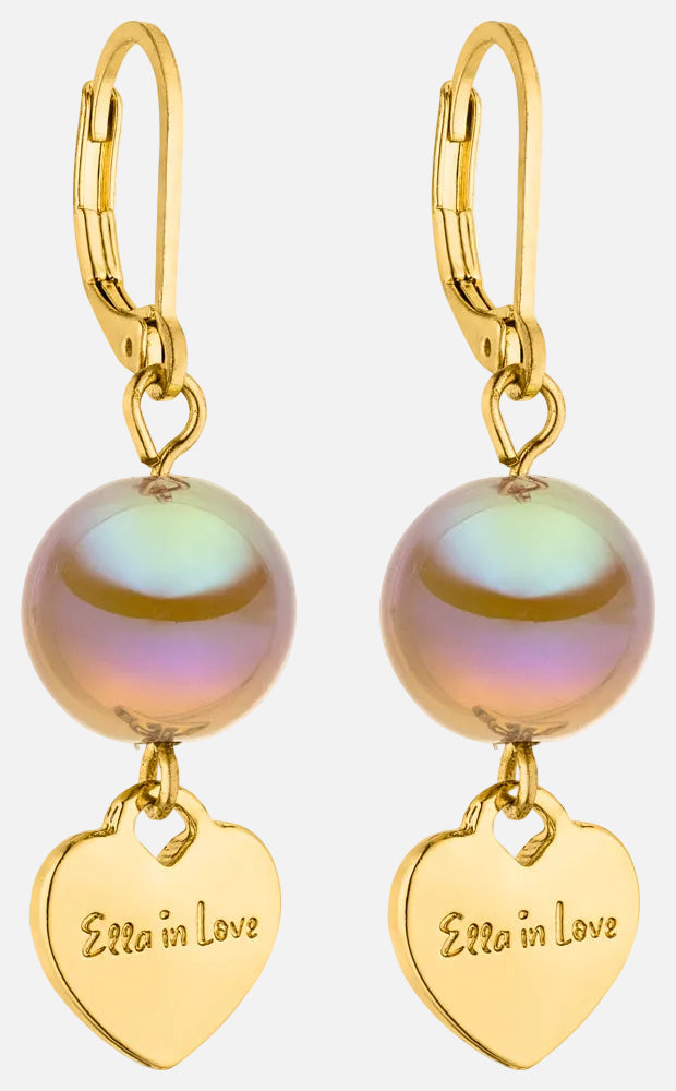 Goldene Ohrringe mit Herzanhänger – Hellbraun Intensiv Glow