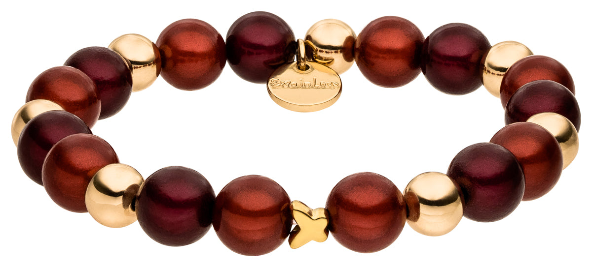 Perlenarmband burgundy rouge/gold