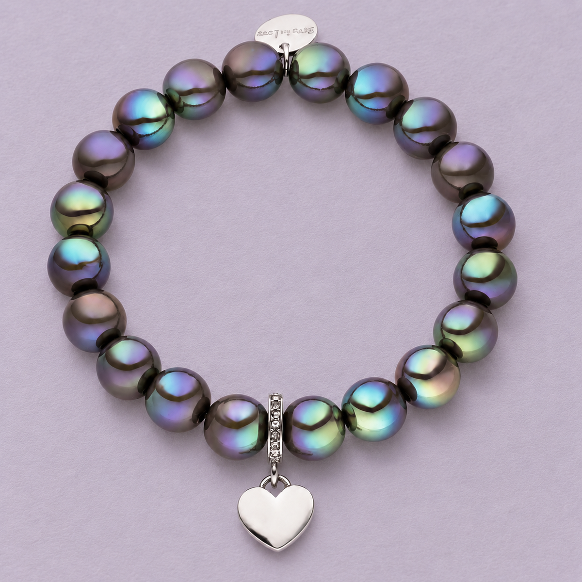 Perlenarmband mit Herzanhänger Dunkelgrau mit 3D Intensiv Glow Effekt 10mm