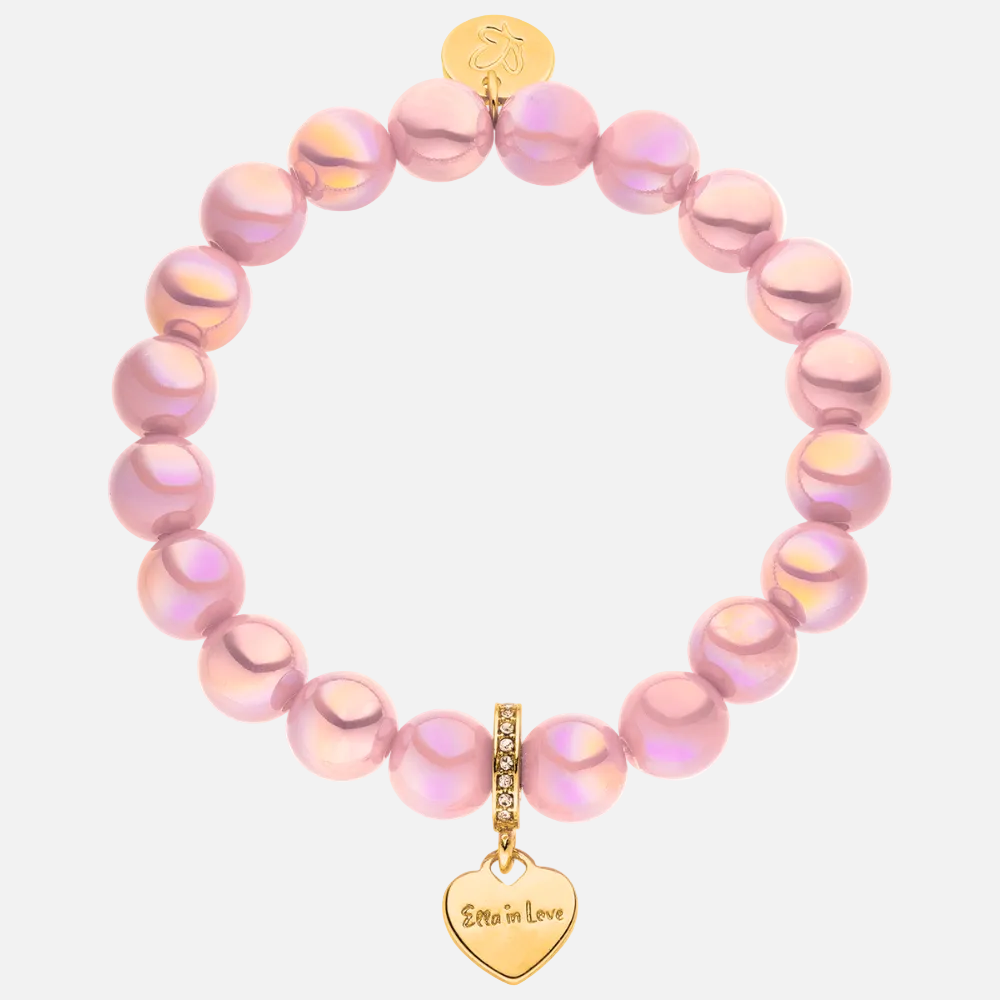 Perlenarmband mit Herzanhänger Rosa mit 3D Intensiv Glow Effekt
