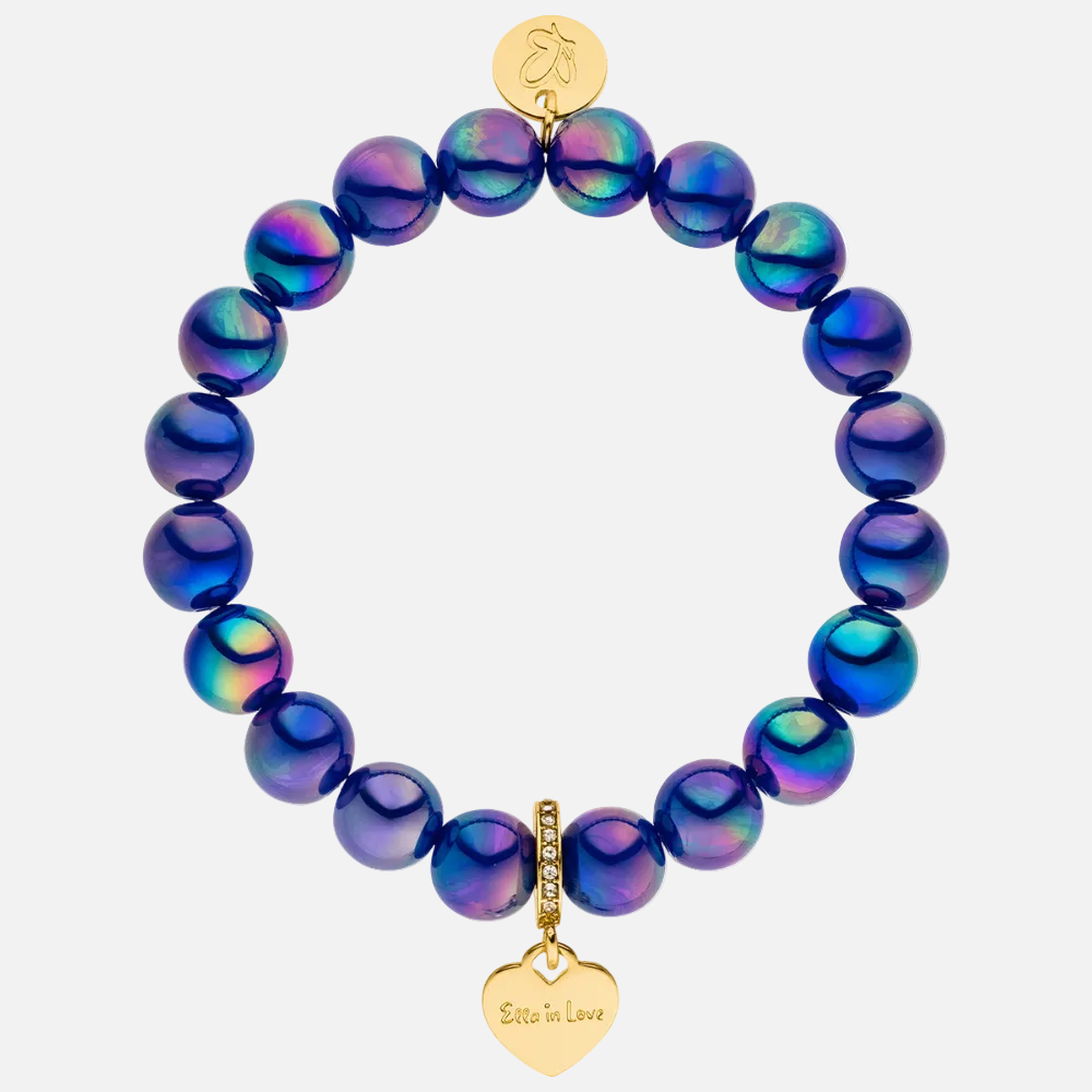 Perlenarmband mit Herzanhänger Dunkelblau mit 3D Intensiv Glow Effekt