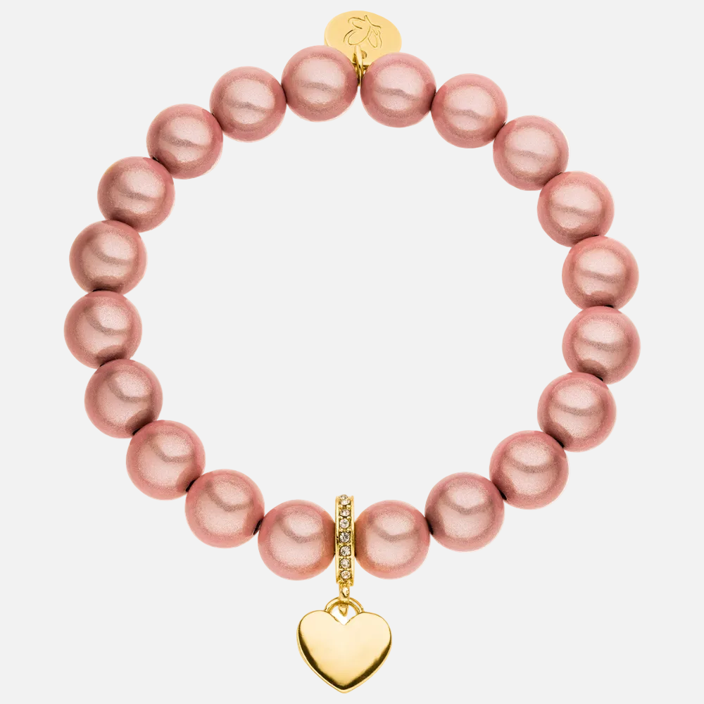 Perlenarmband mit Herzanhänger Classic Rosa mit 3D Matt Glow Effekt