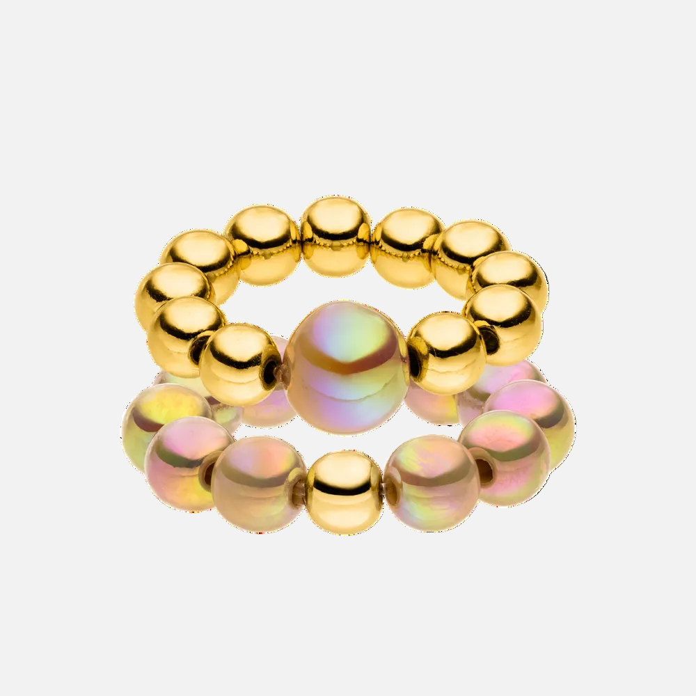 Perlenring Set 14K Vergoldet Hellbraun mit 3D Intensiv Glow Effekt