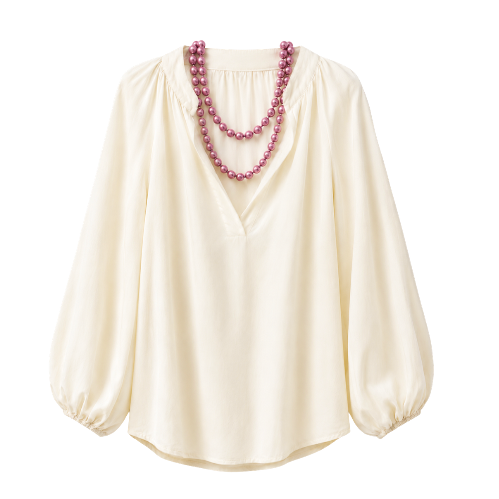 Damenbluse in Onesize Beige – Baumwolle & Seide
