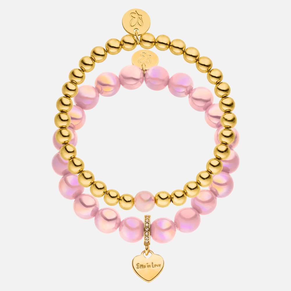 Perlenarmband Set 14K Vergoldet Rosa mit 3D Intensiv Glow Effekt