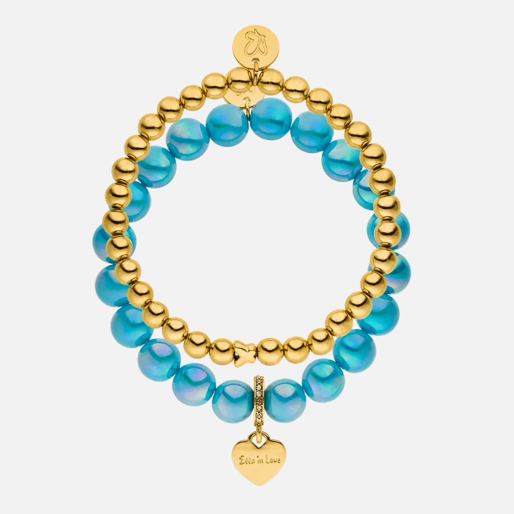 Perlenarmband Set 14K Vergoldet Türkis mit 3D Intensiv Glow Effekt