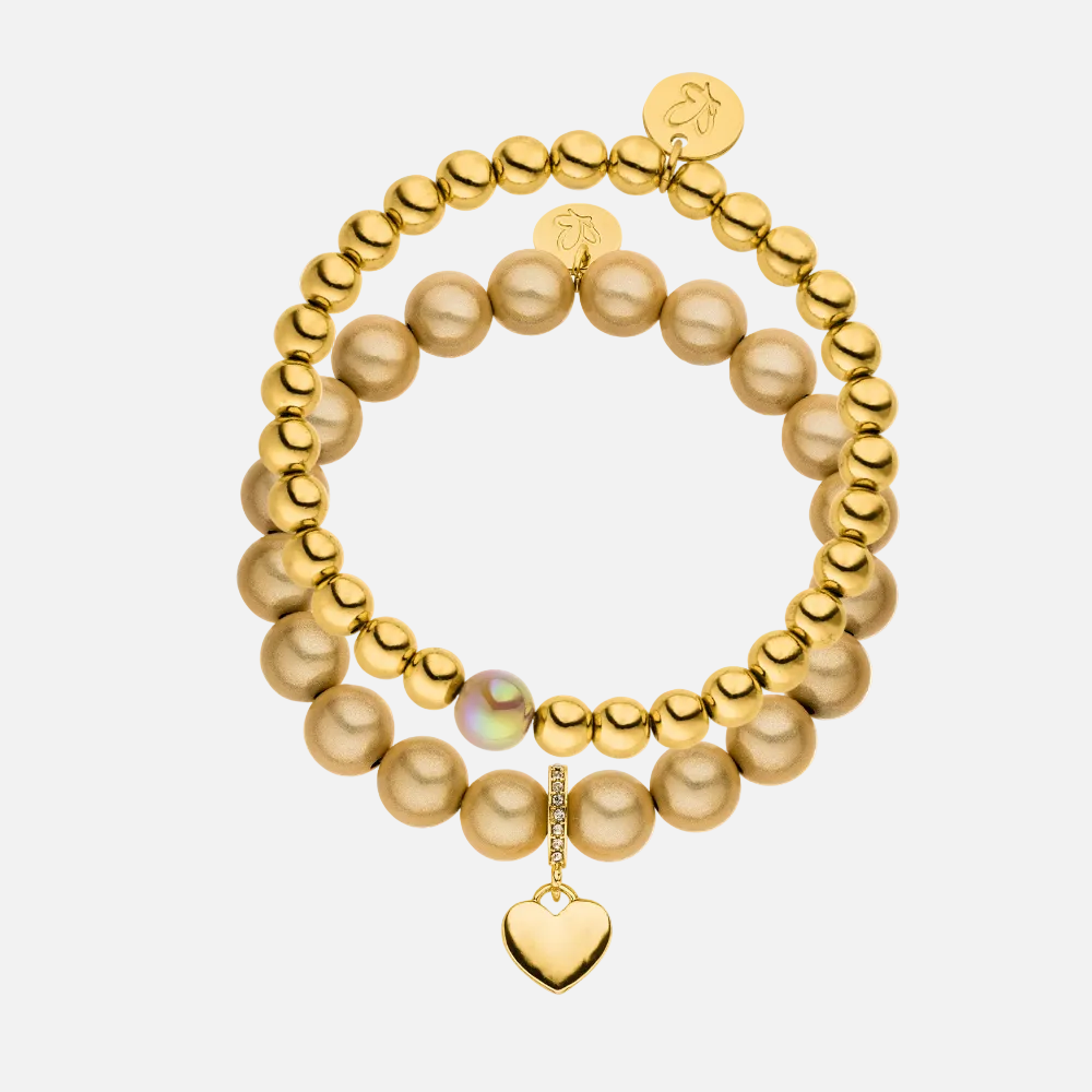 Perlenarmband Set 14K Vergoldet Champagner mit 3D Matt Glow Effekt