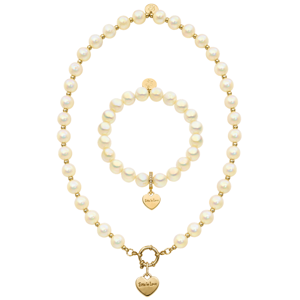 Champagner Muttertags Schmuckset mit Halskette & Perlenarmband – Intensiv Glow Classic