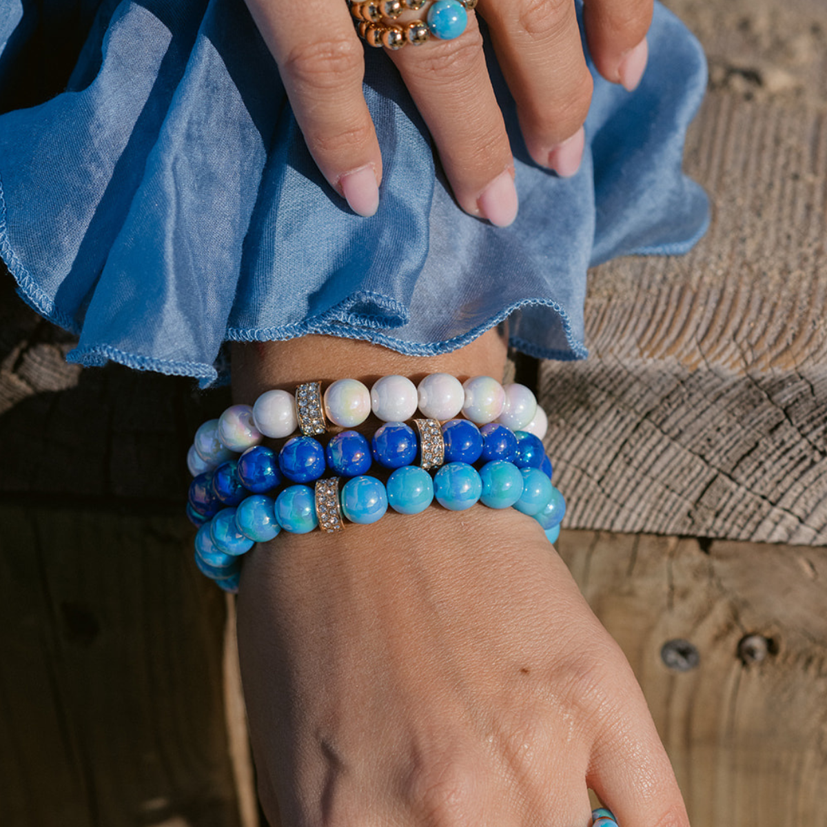 Perlenarmband Set mit Charm Multicolor & Weiß mit 3D Intensiv Glow Effekt