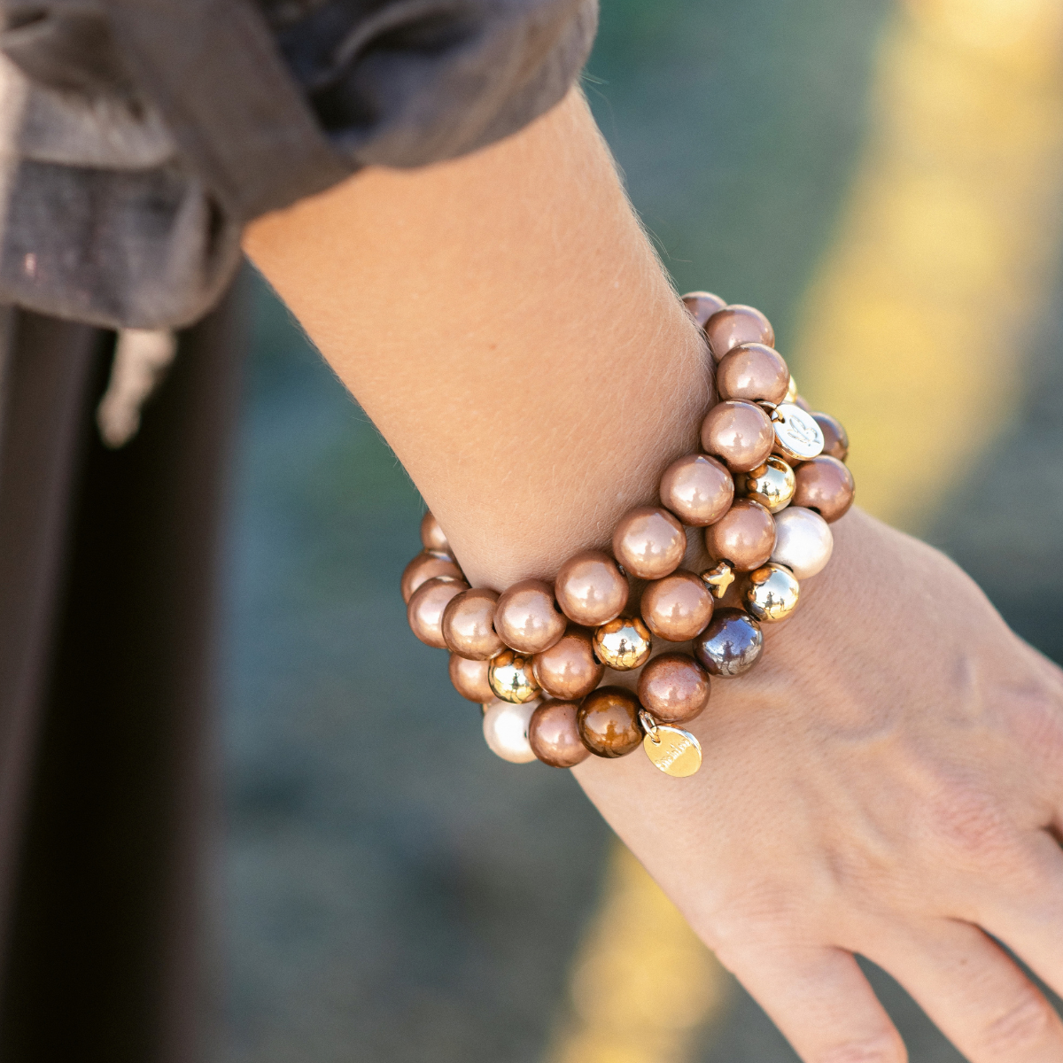 Perlenarmband Braun & Gold mit 3D Matt Glow Effekt