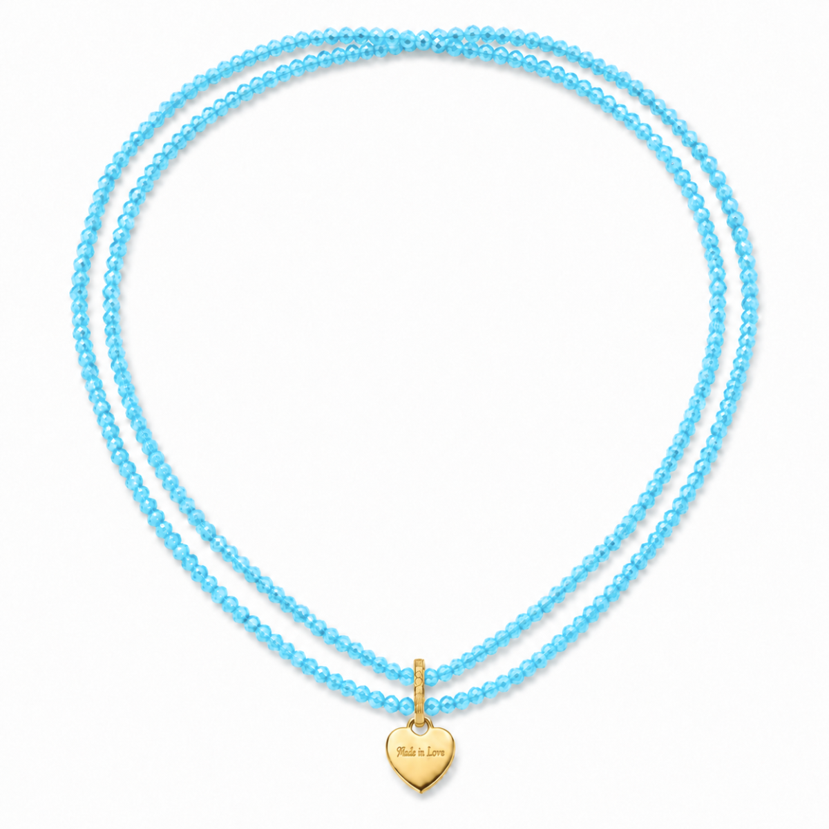 Perlenhalskette Türkis Elastisch mit Herz-Charm Gold | Wasserfest