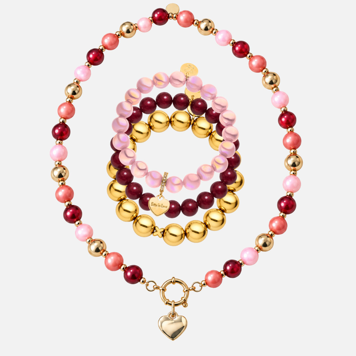 Deluxe-Schmuckset Weinrot – Trachtenliebe – 3 Armbänder & Halskette