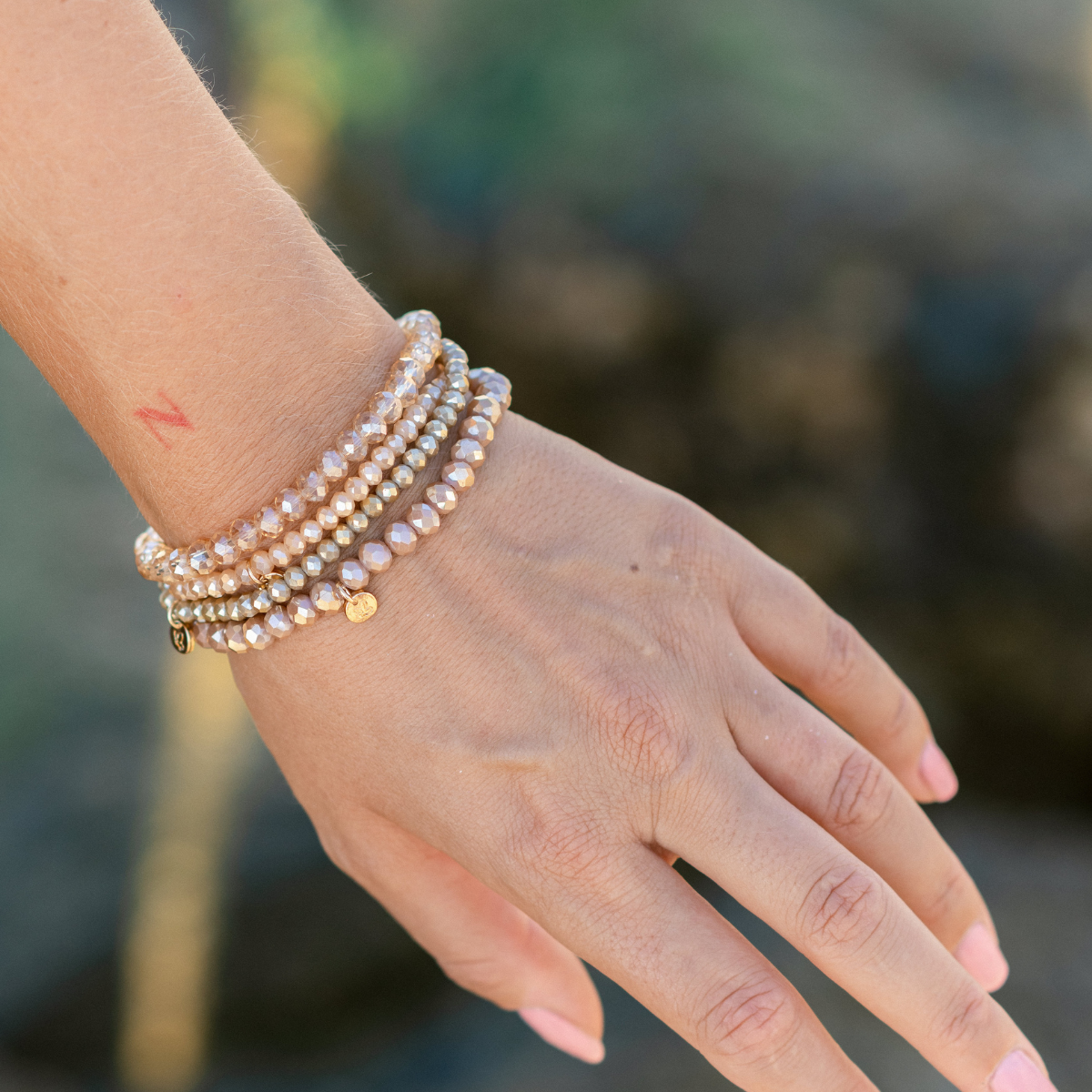 Perlenarmband-Set Braun mit Semi-Edelsteinen – 4-teilig & wasserfest