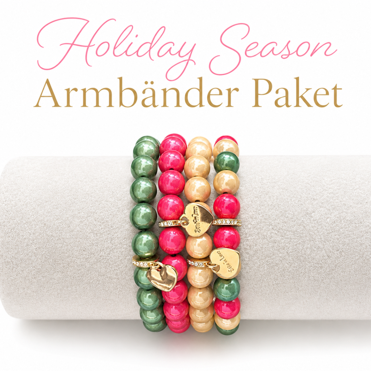 Perlenarmband Paket Pink Grün Champagner 4 teilig | Holiday Season