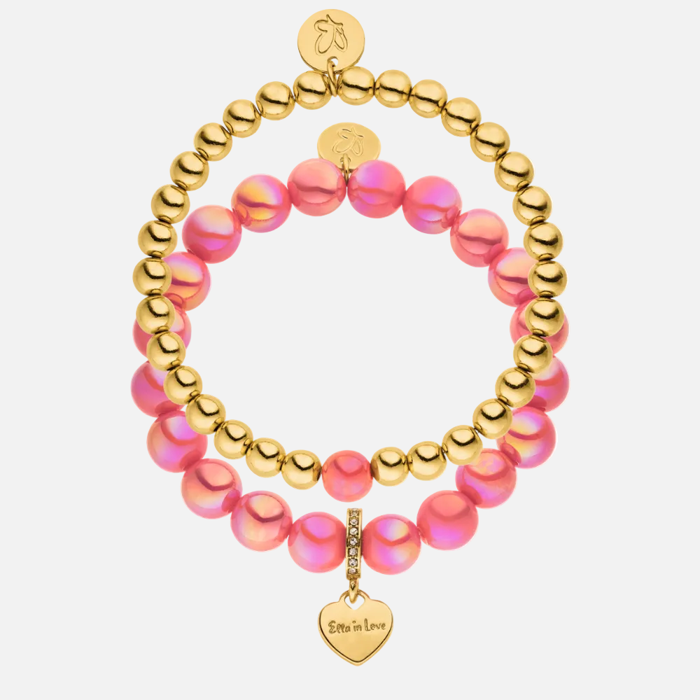 Perlenarmband Set 14K Vergoldet Koralle mit 3D Intensiv Glow Effekt
