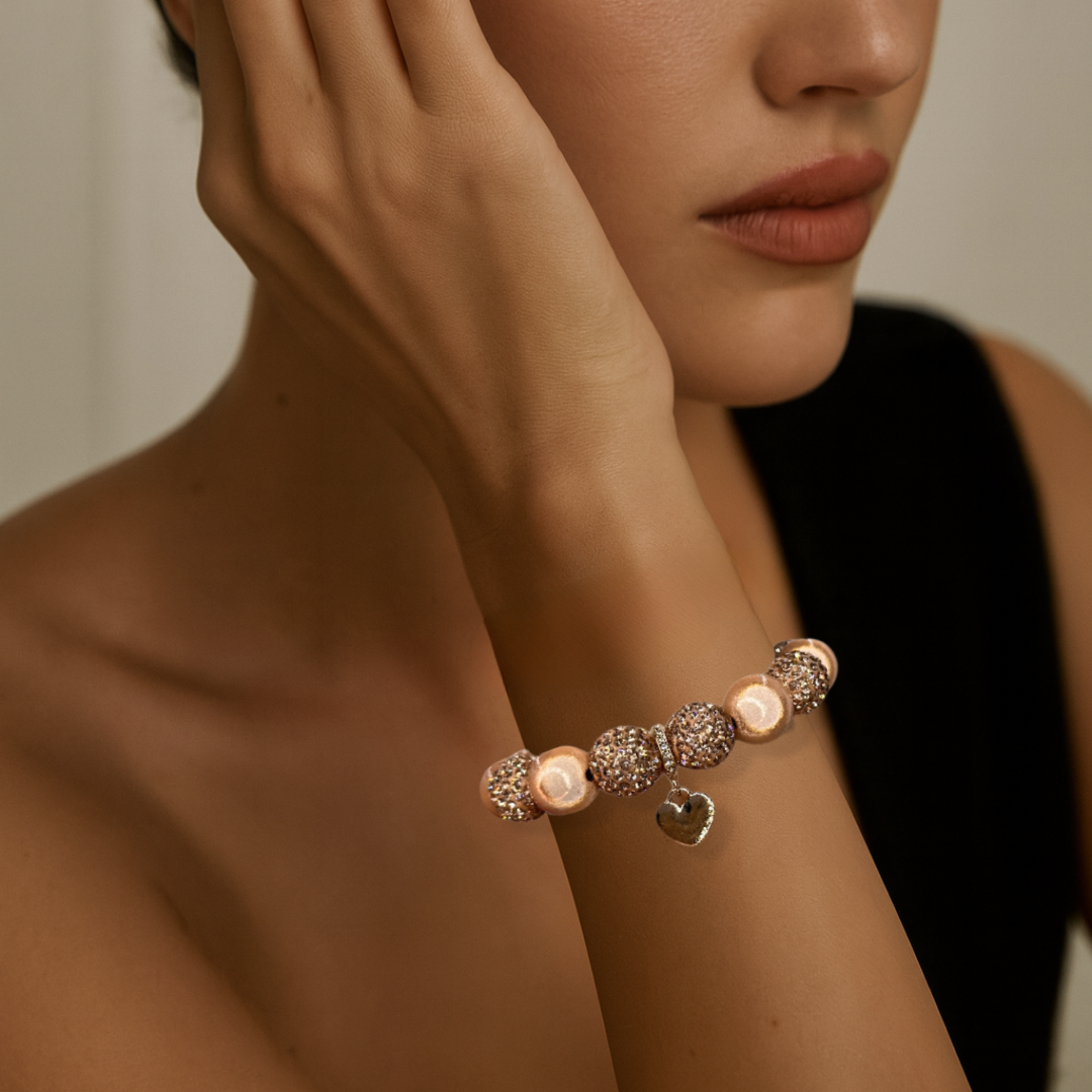 Perlenarmband Glitzer 14mm Rose