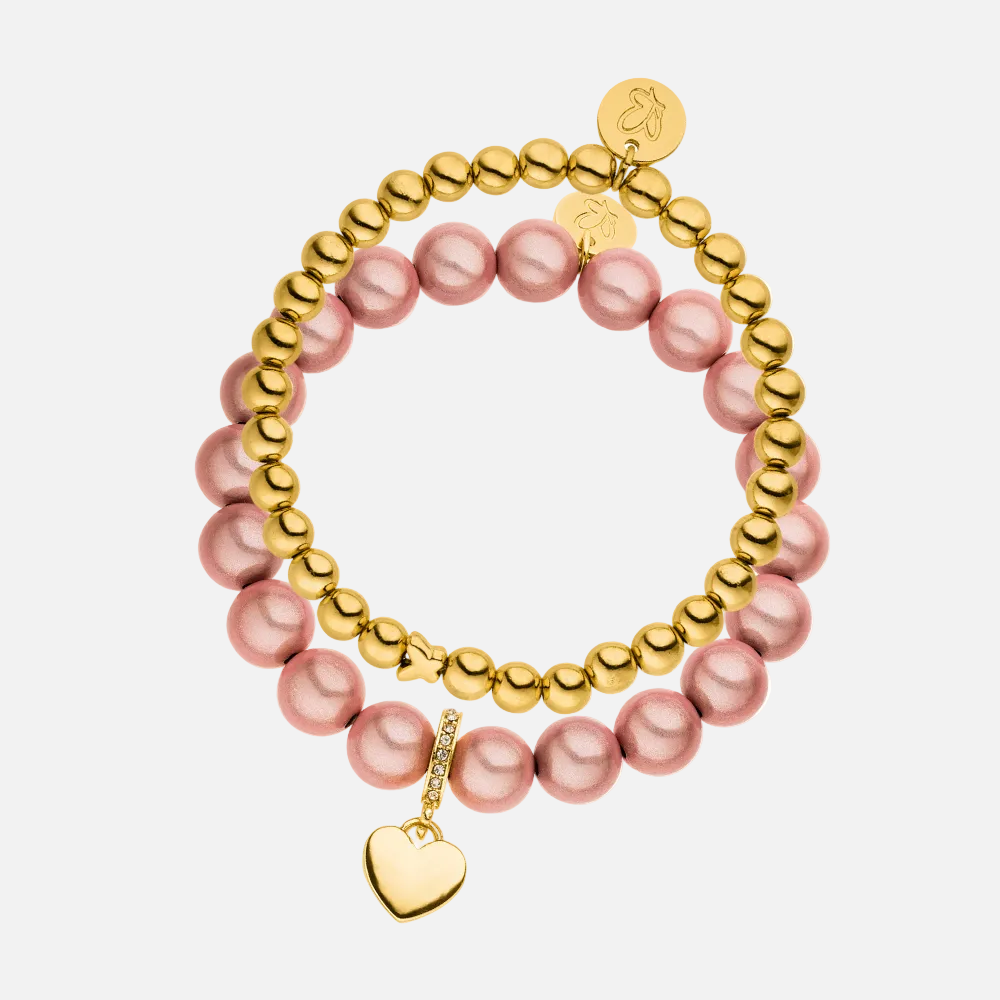 Perlenarmband Set 14K Vergoldet Rosa mit 3D Matt Glow Effekt