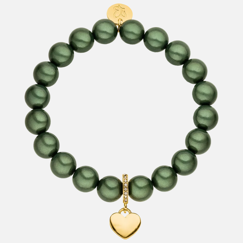 Perlenarmband mit Herzanhänger Classic Grün mit 3D Matt Glow Effekt
