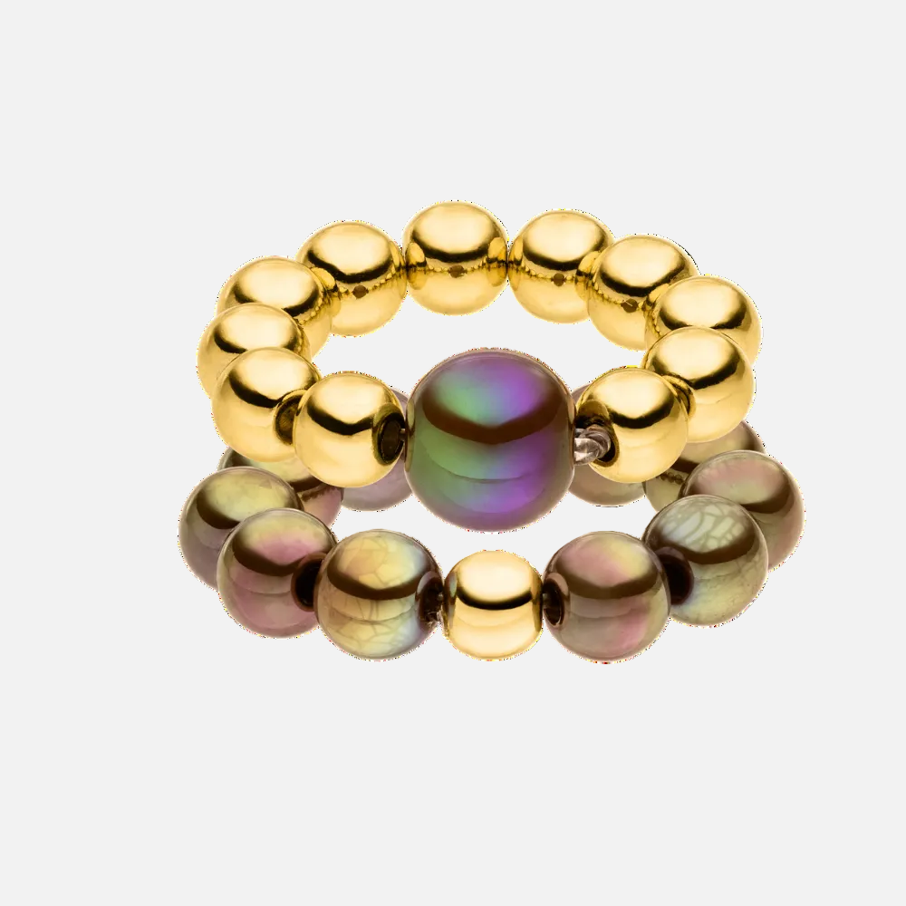 Perlenring Set 14K Vergoldet Dunkelbraun mit 3D Intensiv Glow Effekt