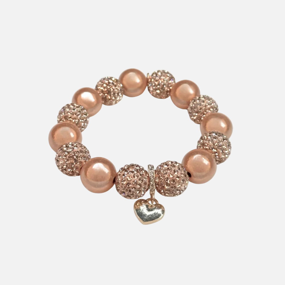 Glitzer Perlenarmband mit Herzanhänger – Rosa Statement