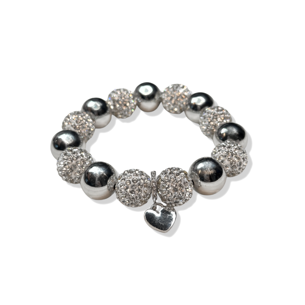 Perlenarmband Glitzer 14mm Silber